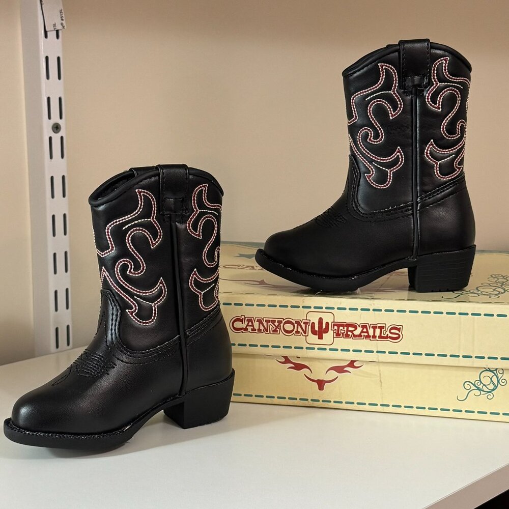 Canyon Trails Lil Cowboy Boots Pointed Toe Classic Black Toddler Size 5T - Picture 2 of 7